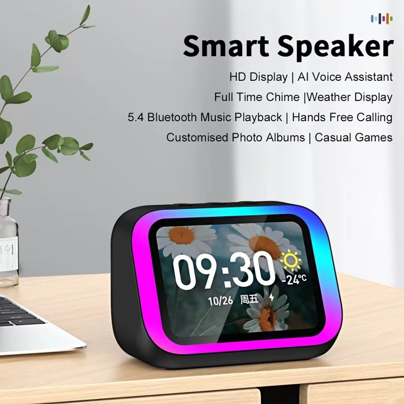 Electronics Home Gadgets - ลำโพงบลูทูธพร้อมผู้ช่วยเสียง AI ไฟ RGB นาฬิกาปลุก หน้าจอ