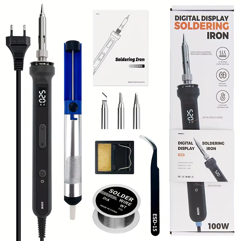 Electronics Stuff - ชุดเครื่องมือบัดกรีดิจิตอล 100W ปรับอุณหภูมิได้ สำหรับซ่อมมอเตอร์ไซค์และซ่อมวงจรอิเล็กทรอนิกส์
