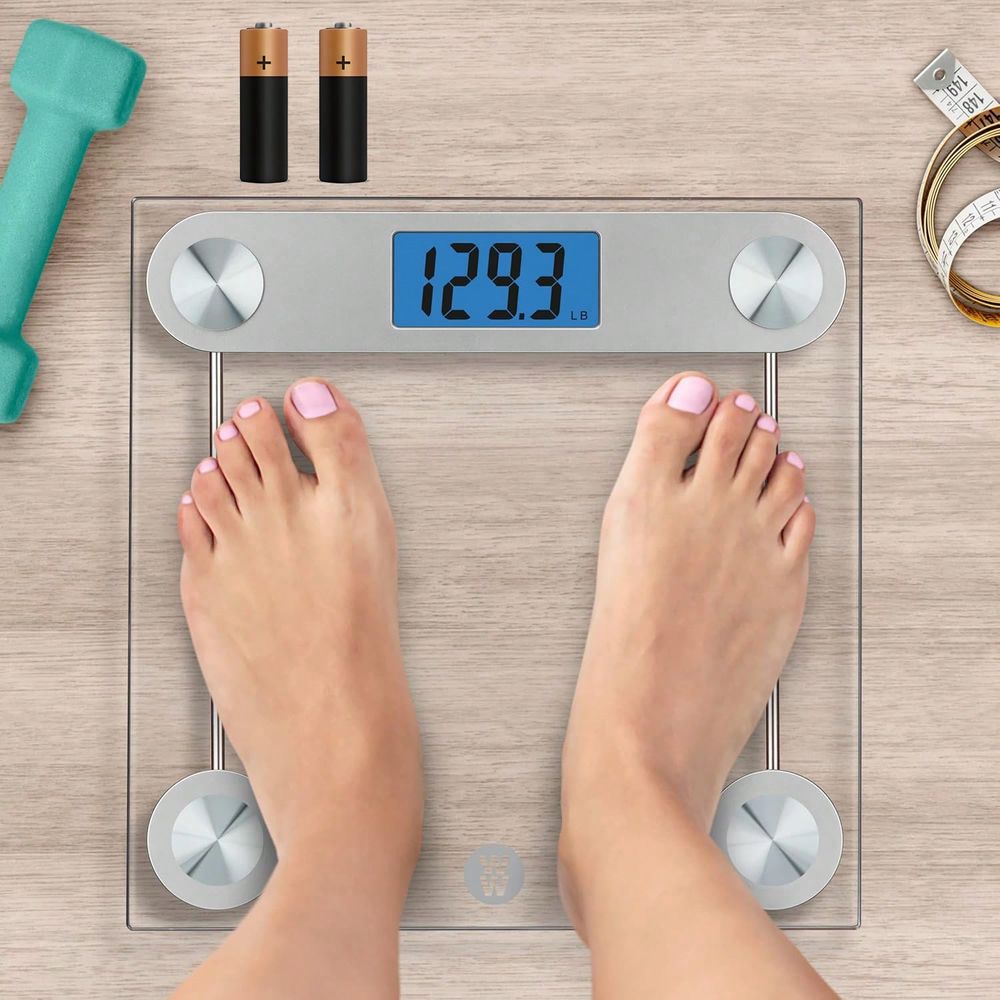 Body Fat Scale Smart - เครื่องชั่งน้ำหนักอัจฉริยะ, เครื่องชั่งอิเล็กทรอนิกส์สำหรับห้องน้ำ, แพลตฟอร์มชั่งน้ำหนักกว้างทำจากกระจกนิรภัย 12x12 นิ้ว, ความแม่นยำถึง