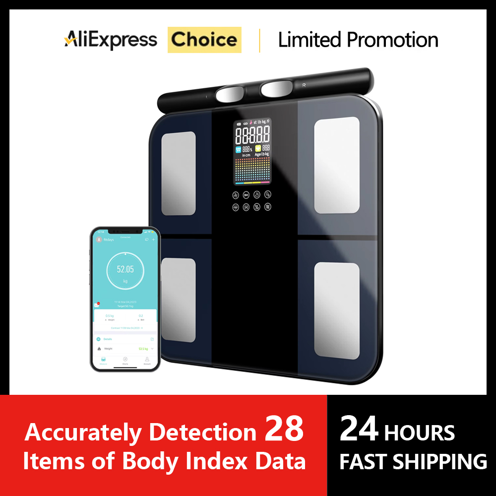 Body Fat Scale Smart - เครื่องชั่งน้ำหนักดิจิตอลอัจฉริยะ วัดองค์ประกอบร่างกายด้วยระบบไบโออิมพีแดนซ์ วัดไขมันในร่างกาย ติดตามสุขภาพ เครื่องชั่งสมดุลร่างกายอัจฉริยะ